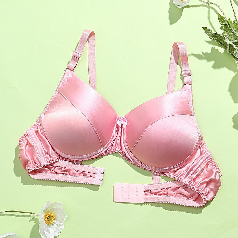 Silk Bra Double-sided Mulberry Silk Bra Thin No Steel Ring Seamless Underwear Women's AB Cup Solid Color Silk Bra