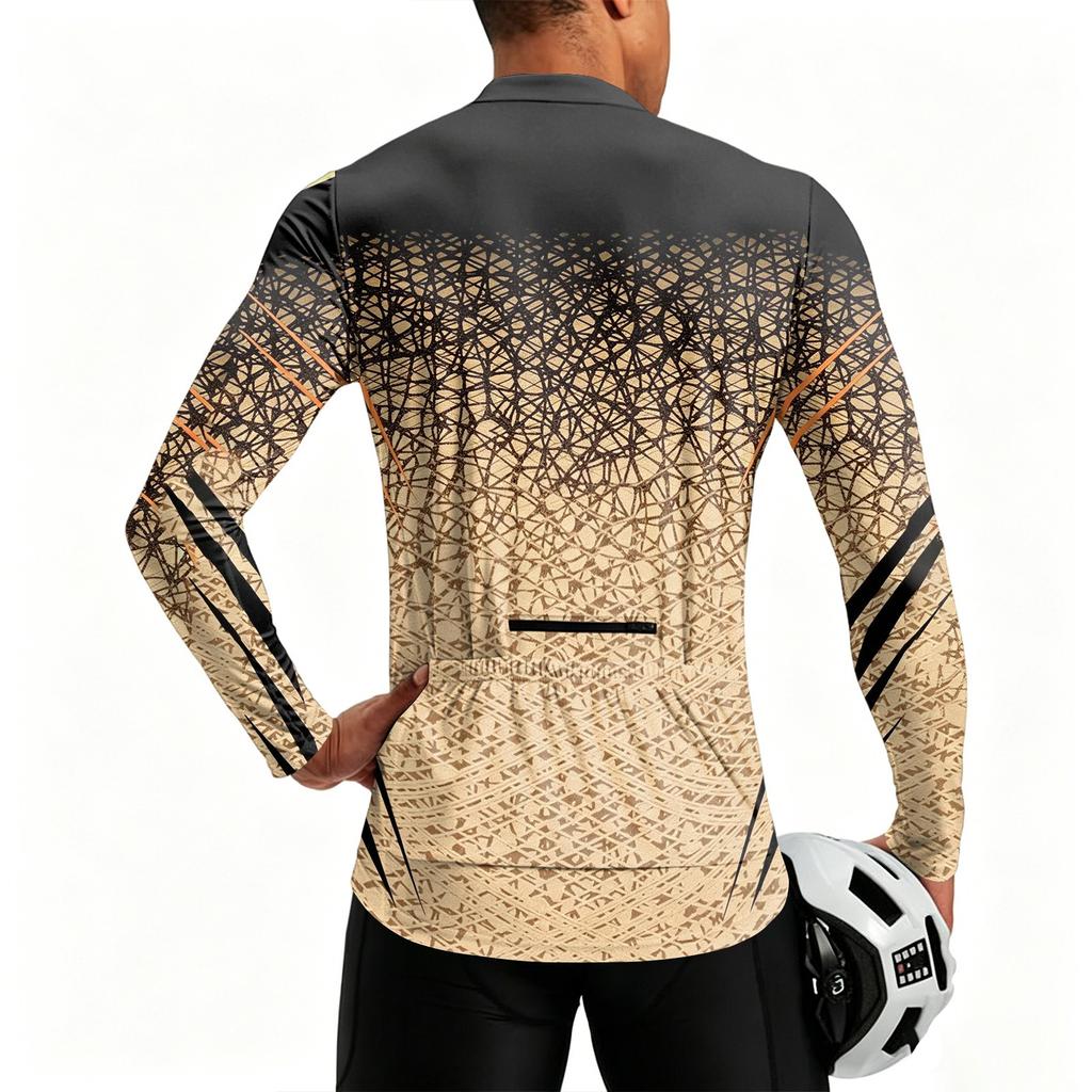 Men's Round Neck Printed Long Sleeve Cycling Jersey Breathable Quick Dry Half Zipper Sports Shirt for Outdoor Activities