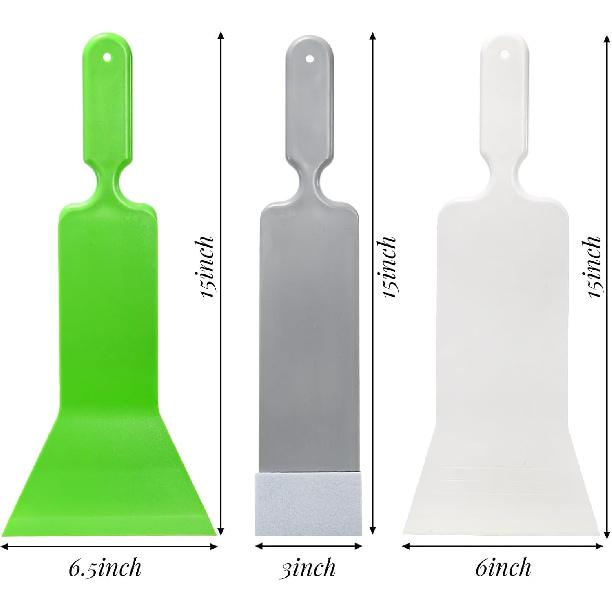3 Pieces Window Tint Tools, Long Handle Auto Bulldozer Squeegee Scrubber Paddle Squeegee Kit, Flat Glass Scraper Cleaning Tool for Car Front Windows