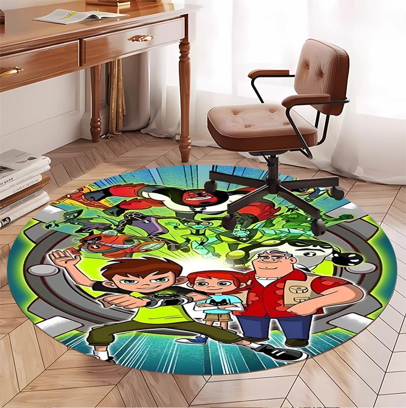 Ben 10 Cartoon Pattern Round Rug, Indoor/Outdoor Mat, for Picnic, Gameroom, Bedroom, Office, Living Room, Home Decor Carpet, Birthday Gift