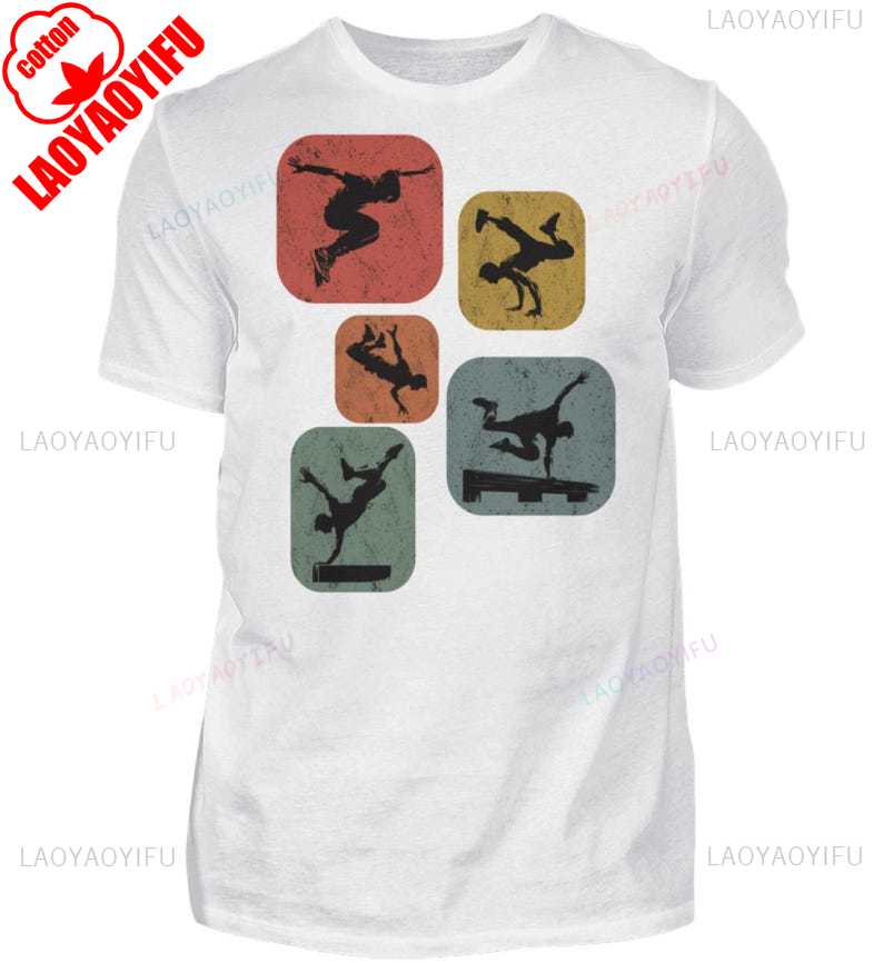 Parkour Retro Style Mens Shirt Casual Style Tops Oneck Regular Short Sleeve High Quality Cotton Tshirt