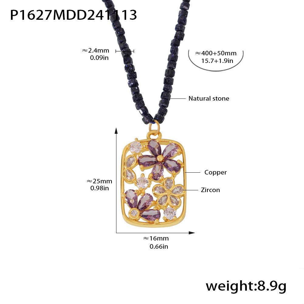 Qiong Yao Luxury Women s Flower Pendant Necklace with Cubic Zirconia and Natural Stone Beads