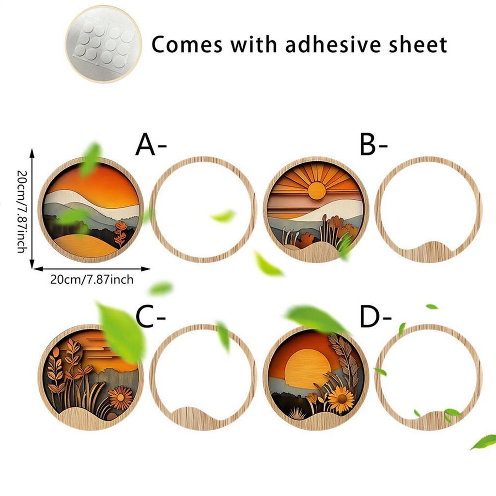 4pcs/set Bohemian Wooden Wall Decoration 7.87Inch Round Wooden Geometric Frames Aesthetic Ornament For Porch Fireplace Balcony