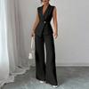 Fashionable And Sexy Women's Spring And Summer Retro Elastic Waist Strap Linen Suit Women's Fashion Color Casual Two-piece Set
