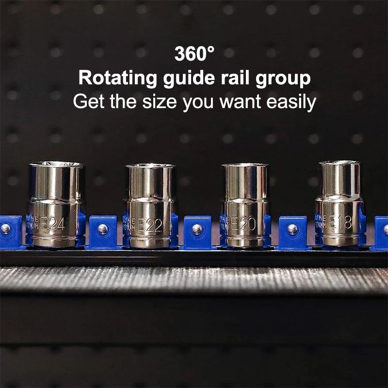 1/2 1/4 3/8 Socket Clip Rail Holder Socket Sliding Stand Sleeve Rail Rack Tool 360° Swivel Socket Organizer Abs Socket Organizer
