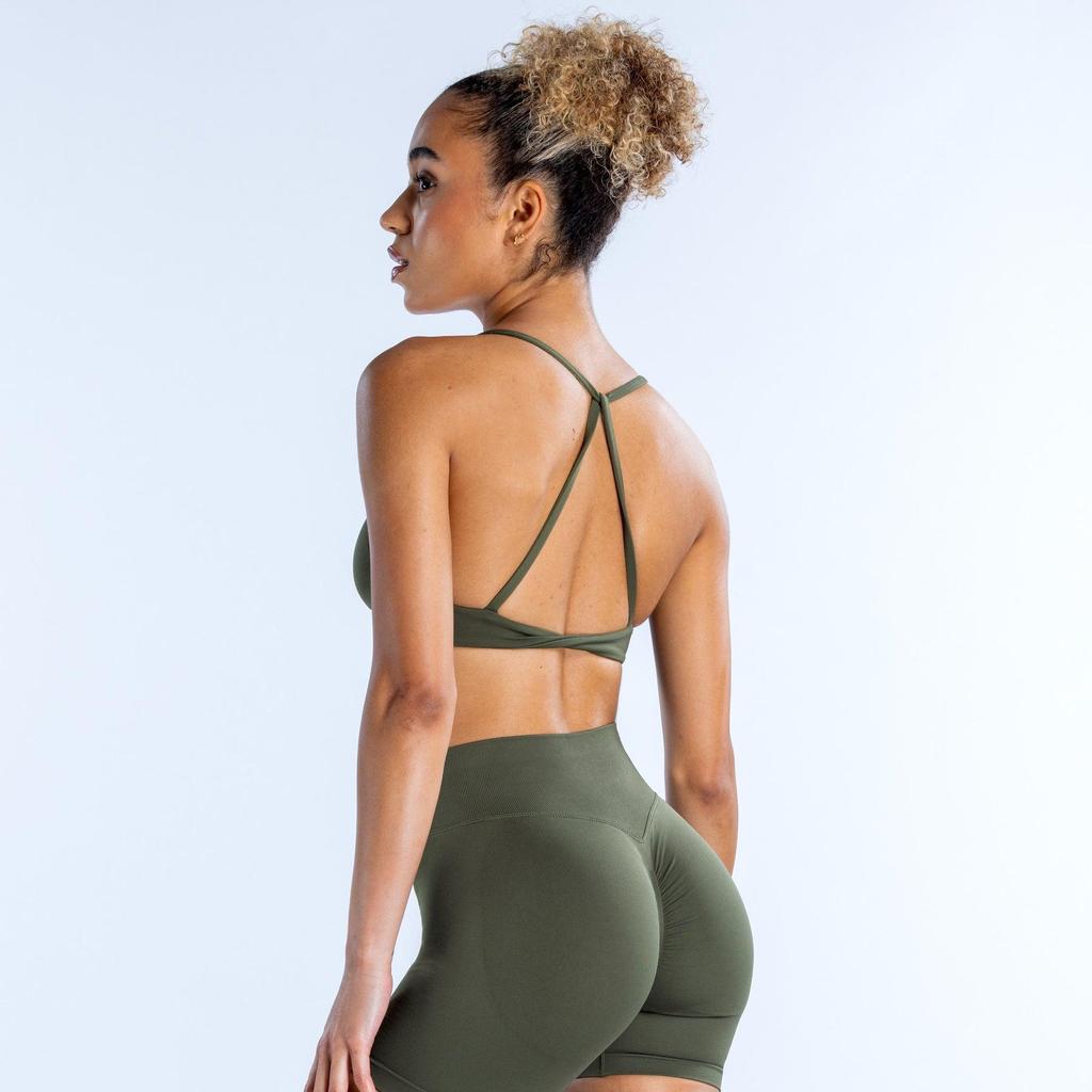 DFYNE Sport-BH mit gekreuztem Rücken und nahtlosem Design: Hochelastische Matte Nylon Yoga Weste für Damen
