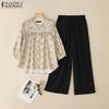 ZANZEA Women Floral Print Blouse and Pants Casual Two Piece Suit Sets