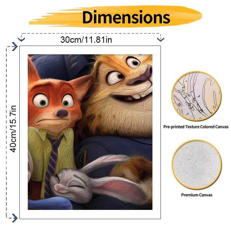 Disney Oil Painting DIY Digital Painting Zootopia Nick and Judy HandPainted Wall Art for Living Room or Entryway.