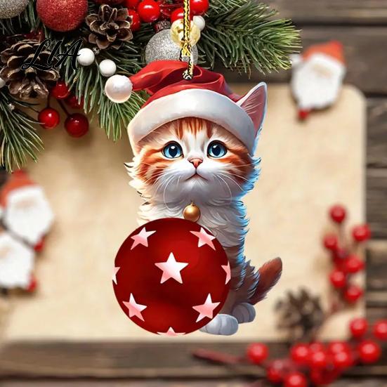 Holiday Hanging Decorations Christmas Advent Calendar with 24 Acrylic Cat Ornaments, Countdown Decor Party Favors for Tree Backpack, Cute Kitten