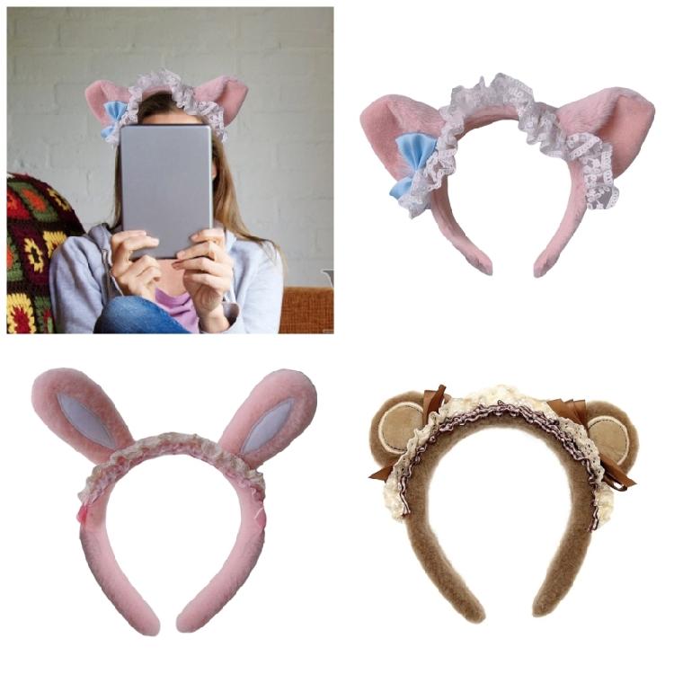 Women Hairband Bowknot Bear Furry Birthday Party Photo Booth Props for Girls