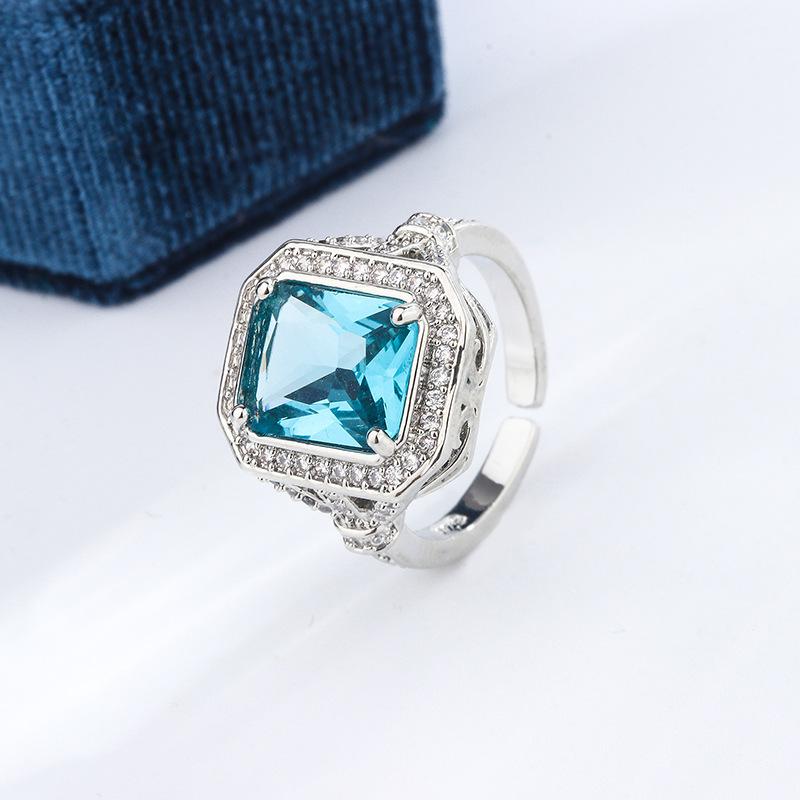 European and American Style Jewelry Set  Fashionable Square Royal Blue Zircon Series Accessories  Luxury and Elegant Jewelry