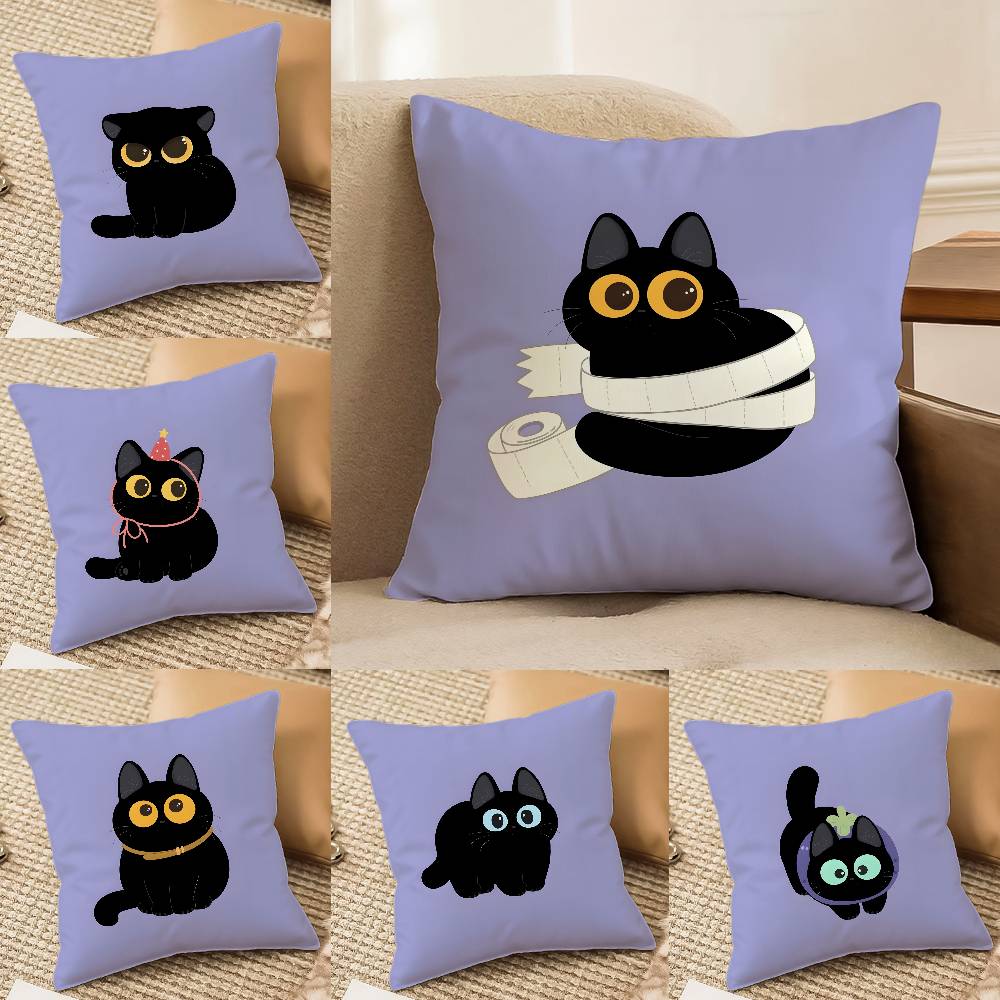 Cartoon Cute Black Cat Home Pillow Case Printed Brushed Fleece Pillow Baby Skin-Touch Eco-Friendly Dye-Sublimat