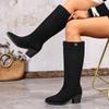 Winter 2025 New Pointed Toe Plus-size High-heeled Fashion Boots Women's Thick-heeled Sleeve Knight Boots