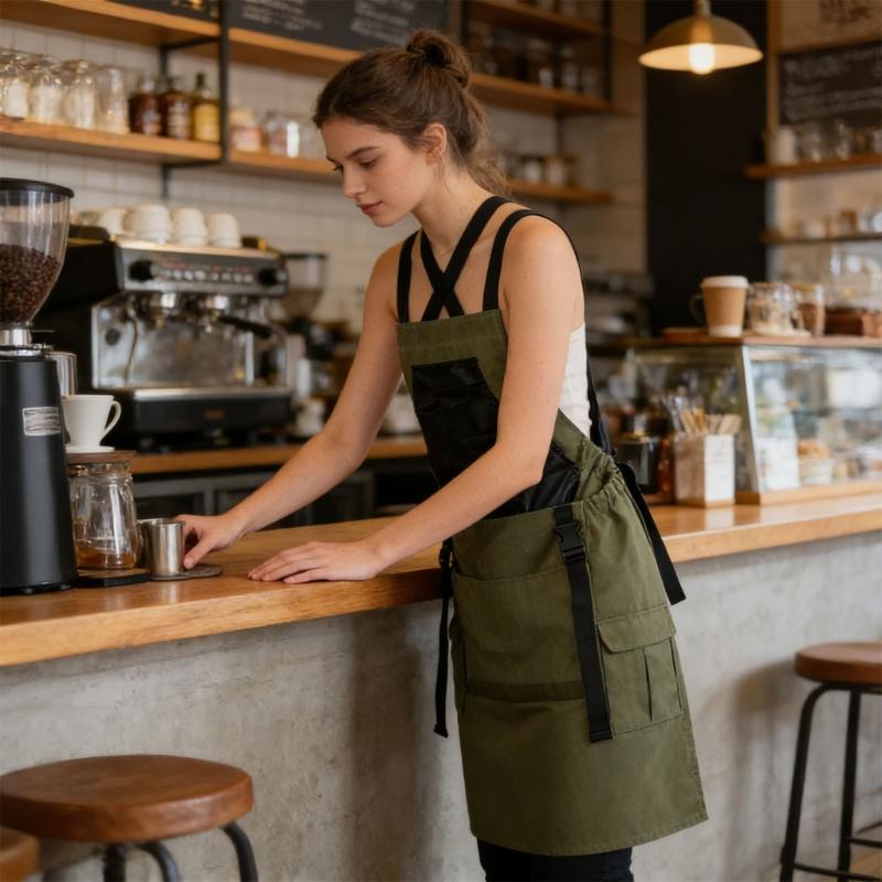 Durable Waterproof Canvas Apron With Individualized Fasteners And Multiple Storage For Kitchen Drink Shop Cooking Baking