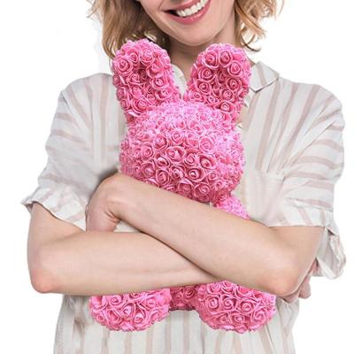 Rose Bunny Valentine's Day Gift DIY Birthday Gift 28cm Artificial PE Flowers Bunny Bow Valentine's Day Decor