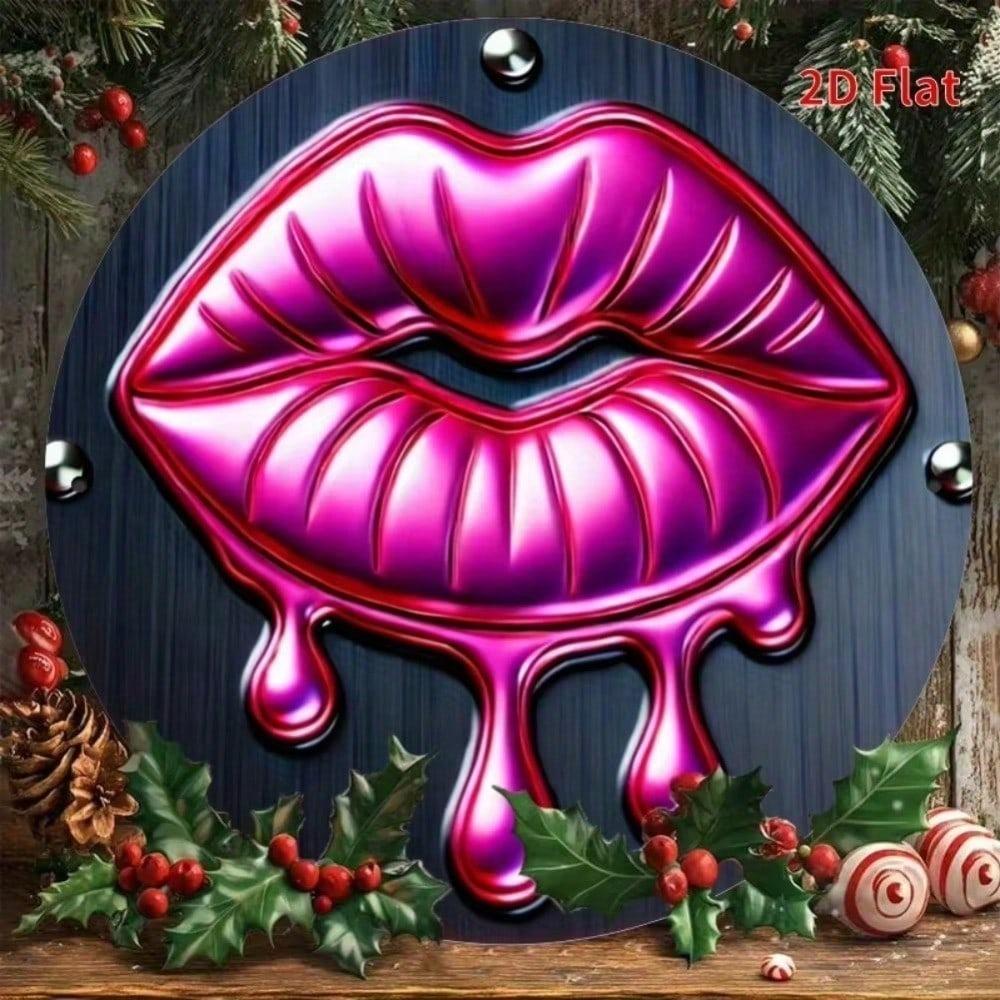 Neon Drip Lips Metal Tin Sign Set Pre Drilled Wall Art Holiday Decor