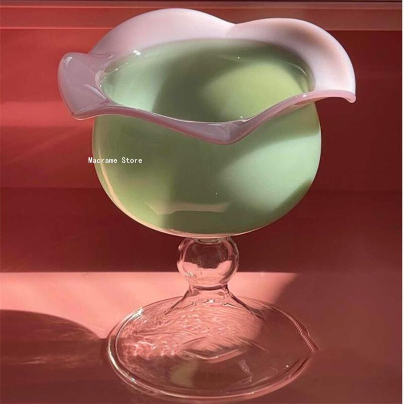Colorful Creative Rose Tall Dessert Cup, Fresh and Cute, High Borosilicate Glass Candy Colored Ice Cream Bowl