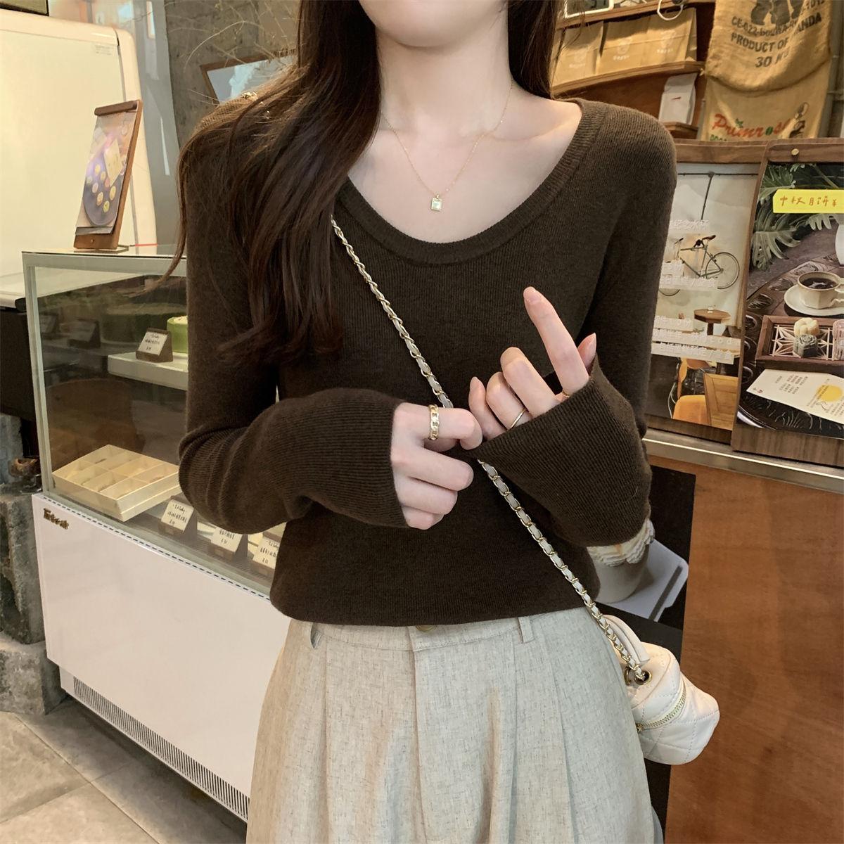 

Elegant simple and thin collar bottoming top women s autumn and winter temperament soft waxy knitted sweater versatile high-end sweater S