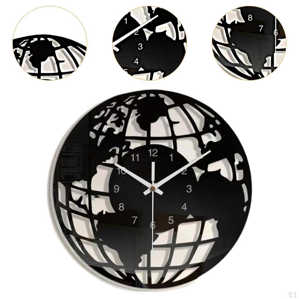 Acrylic Wall Clock with World Map Pattern, Movement, Silent, No Ticking, Home Decoration for Dining