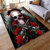 Skull Rug with Guns, Red Roses and Wings On Black Background Suitable for Use As an Anti-slip for Living Room Bedroom Sofas