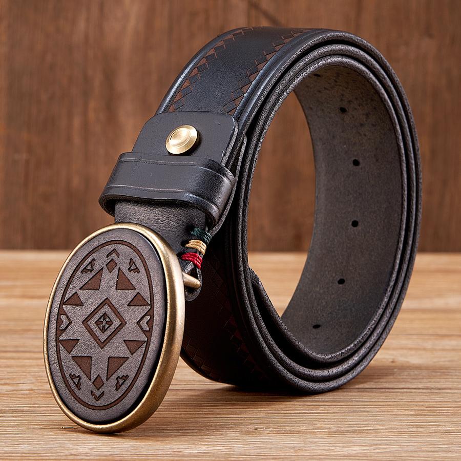 High Quality Real Genuine Leather Belt Luxury Smooth Buckle Belt Pure Cowskin Engraving Strap Male Cowboy Jeans for Man