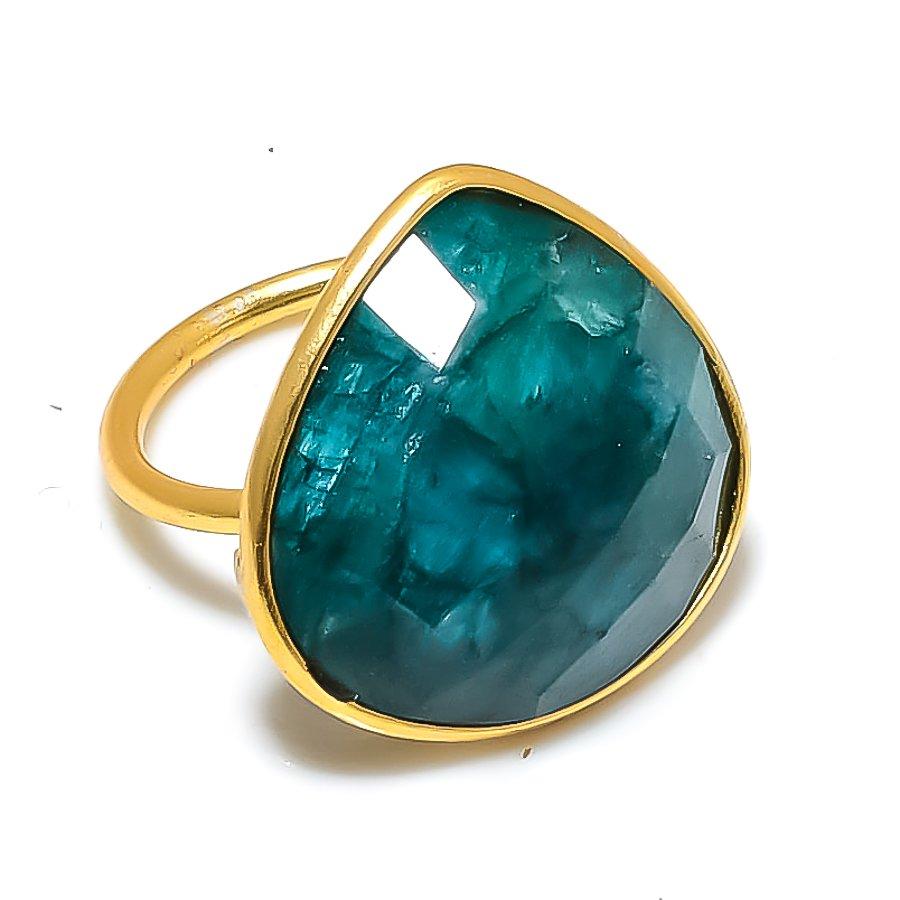 Emerald Gemstone Handmade 925 Sterling Silver Jewelry Ring Size Adjustable GK-6003