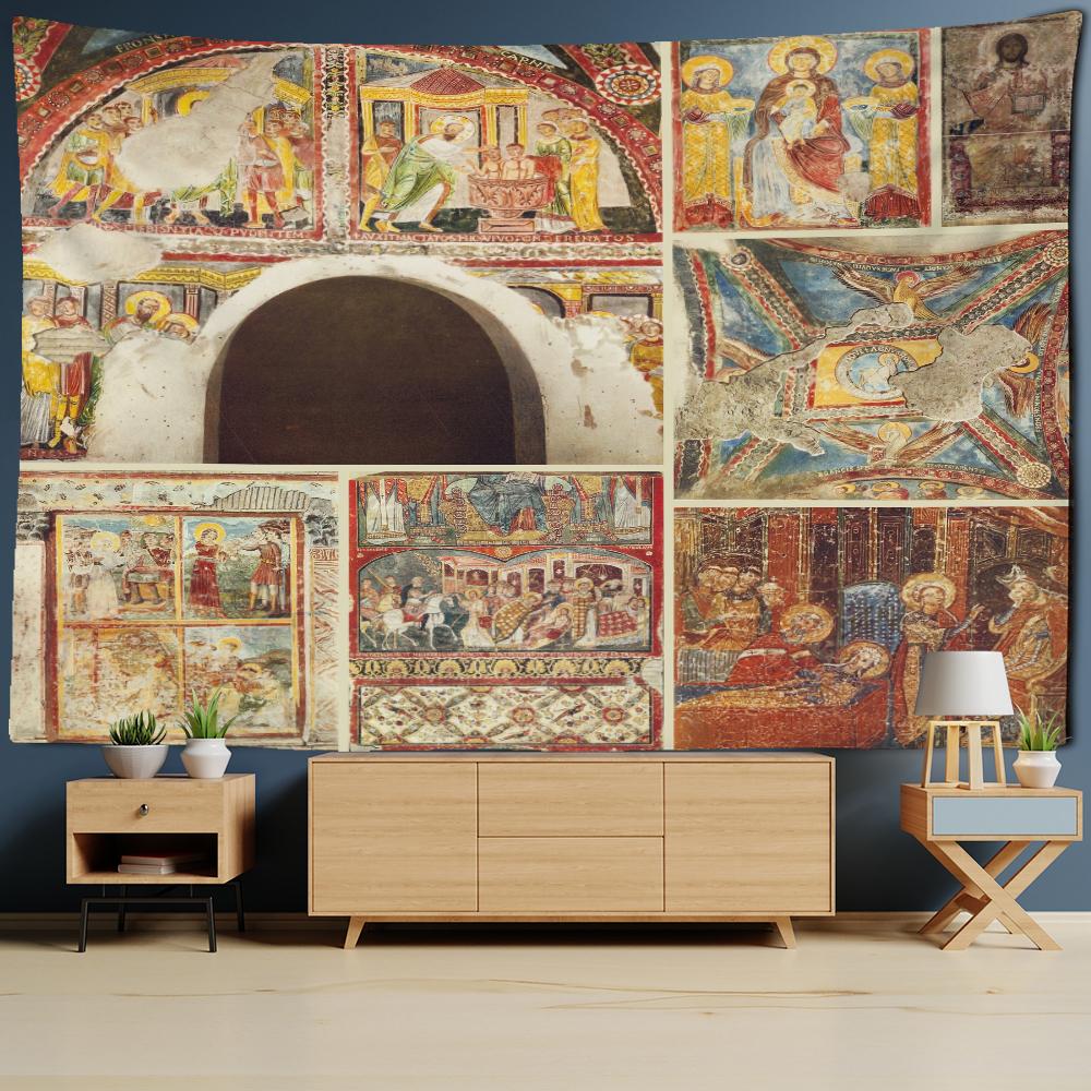 Religiösa Figurer Oljemålning Tapestry Väggbonad Retro Bohemisk Hippie Matta Sovsalrumsdekor