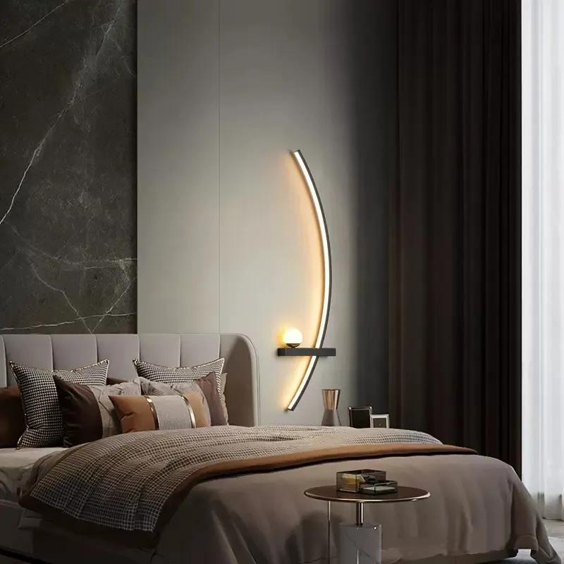 Modern LED Wall Lamp Minimalist Stripe Wall Sconce Black Gold Decorative For Bedroom Bedside Study Home Indoor Lighting Lusters