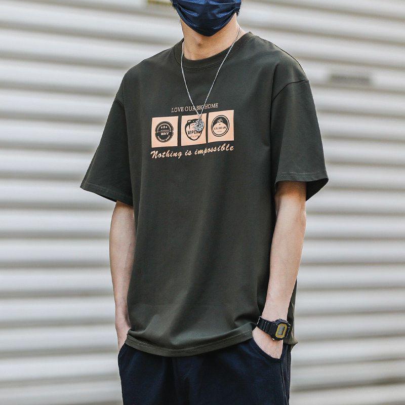 Simple T-shirt Men's print Summer Trendy Printed Cotton Short Sleeved Loose Trendy Breathable T-shirts