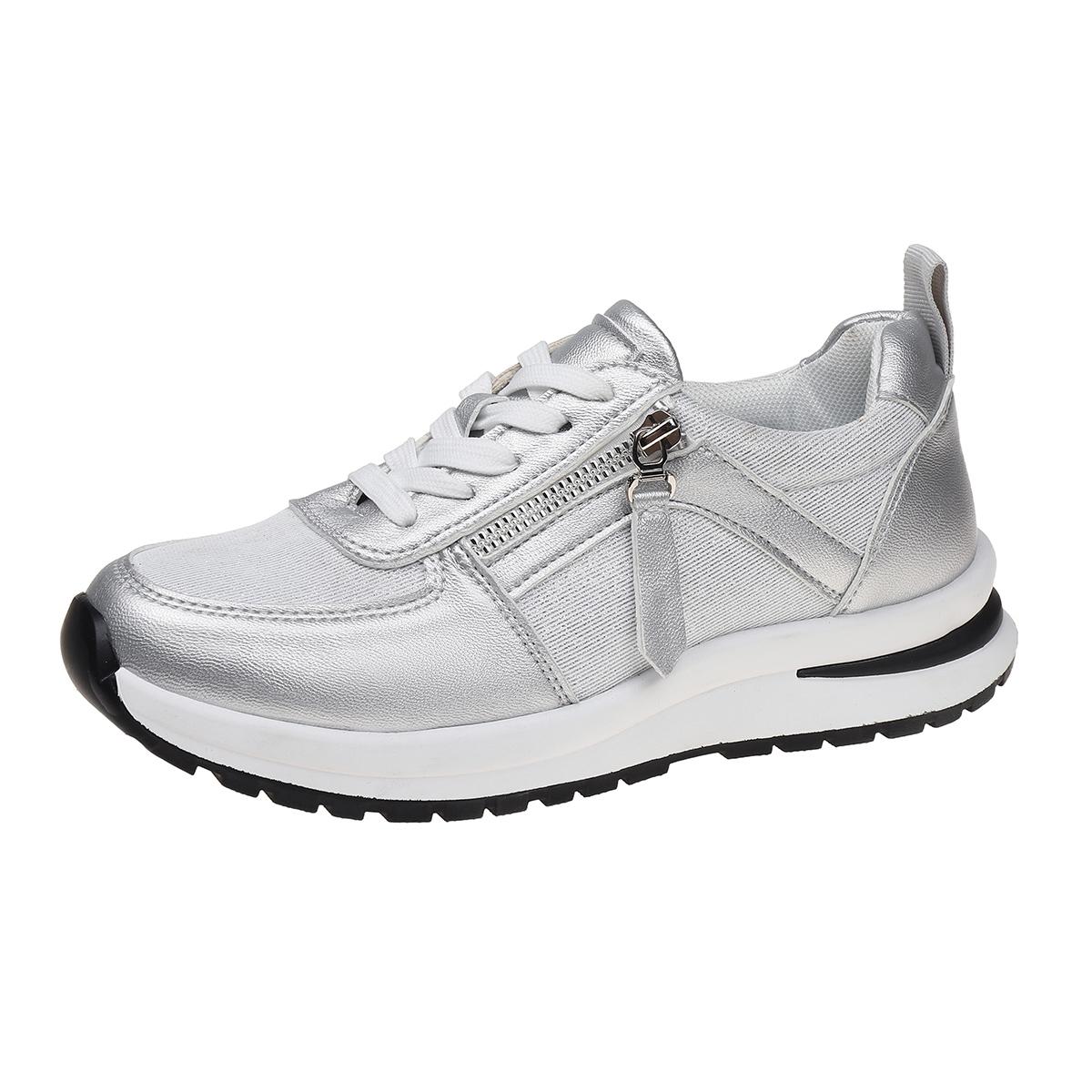 

Женские кроссовки с круглым носком, удобные модные кроссовки, весенние и осенние повседневные кроссовки с мелкой подошвой, популярная дизайнерская обувь для женщин 43 серебряный