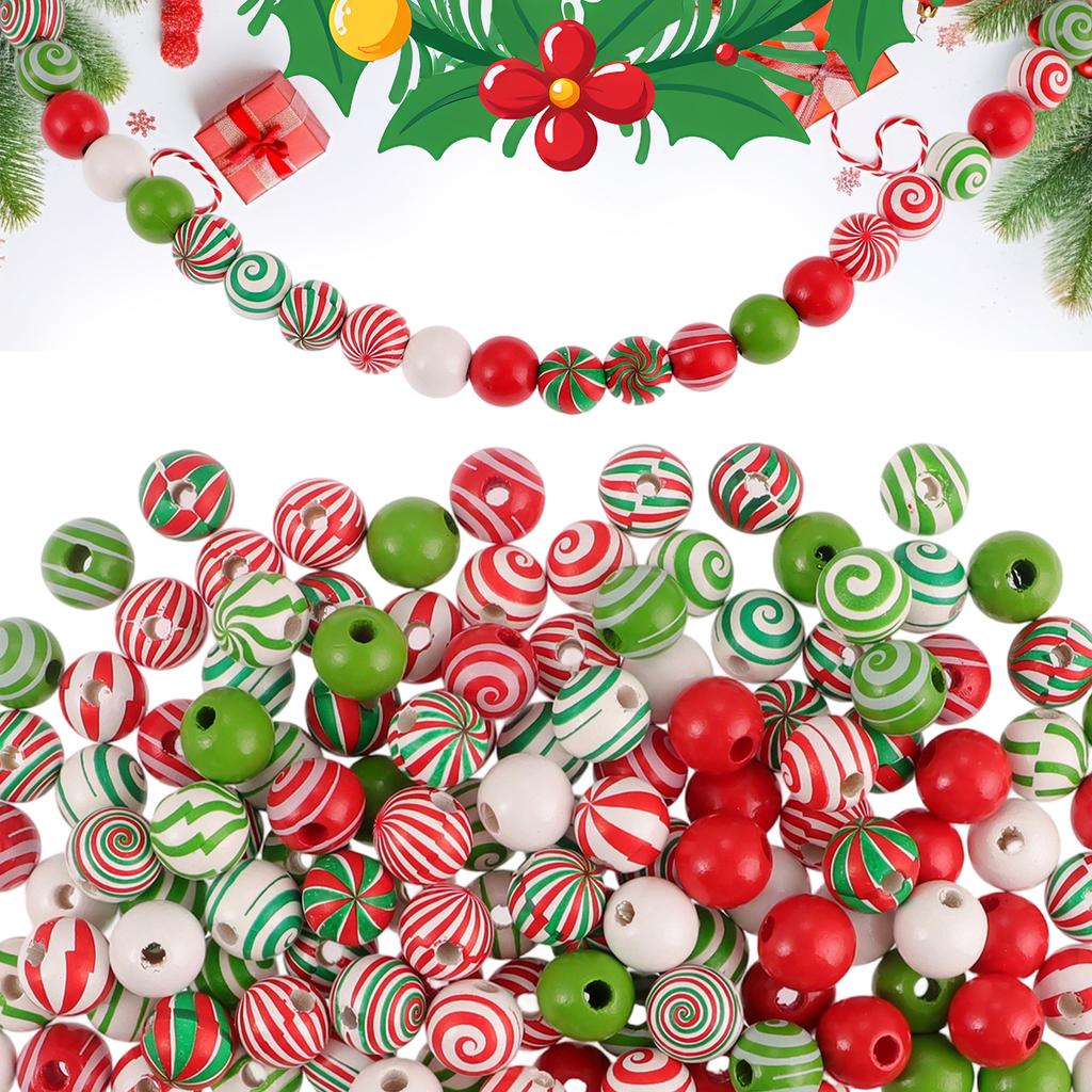 Random size quantity Christmas wooden beads Christmas wooden beads Christmas round beads Winter pine round beads natural wood