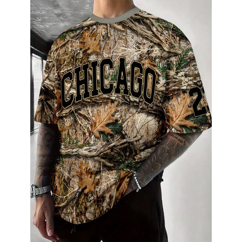 Men's Digital Printed Letter European and American Casual Fashion New T-shirt