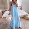 Women's Summer Casual Loose Dress Tie Shoulder Sleeveless Square Neck Maxi Dress A-Line Ruffle Flowy Beach Sundress