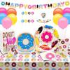 Donut Party Tableware Theme Disposable Paper Plate Set Children's Birthday Flag Tablecloth Party Decoration Supplies