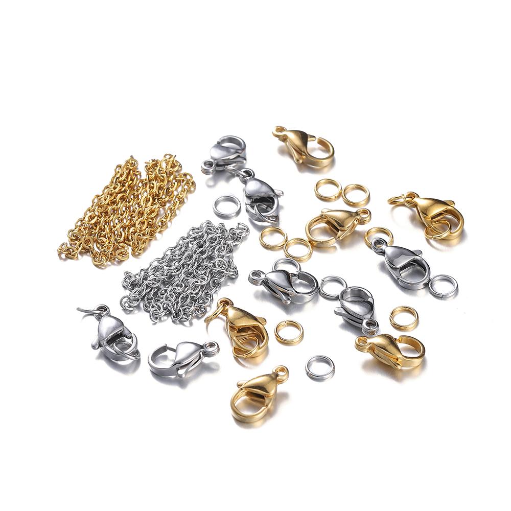 1Set 3m Stainless Steel Chain Bulk Chains Link Chain with Jump Ring Lobster Clasps Jewelry Making Set for DIY Necklace Supplies