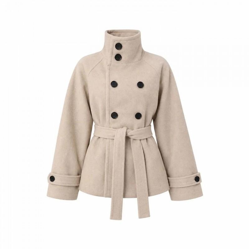Womens Loose Turtleneck Vintage Button Cardigan Wool Blend Coat Street Style Casual Outerwear