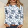 Women's Long Sleeved T-shirt with Round Neck and Leaf Print