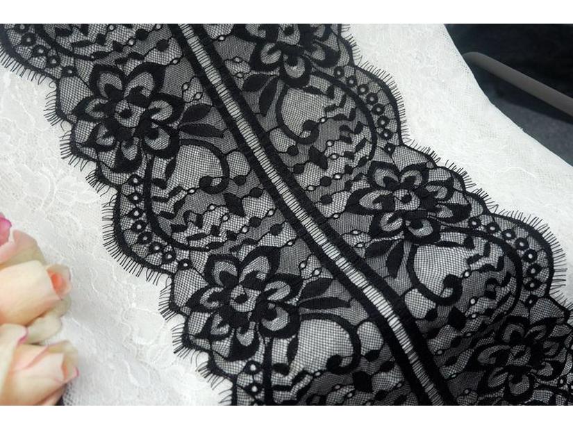 Gold Thread Black & White Double-Sided Eyelash Lace Fabric for DIY Clothing Straps & Splicing