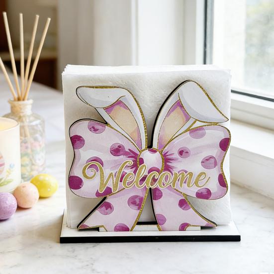 Easter Napkin Holder for Table Decor, Cute Paper Towel Holder, Freestanding Napkin Dispenser for Kitchen Dinner Restaurant Bar Easter Decoration