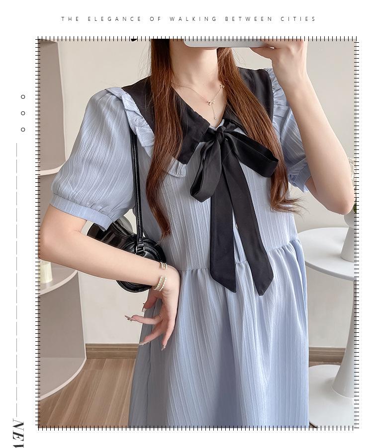 2026 Summer College-Style Maternity Dress with Doll Collar – Slimming, Flaw-Concealing, and Mid-Length Design