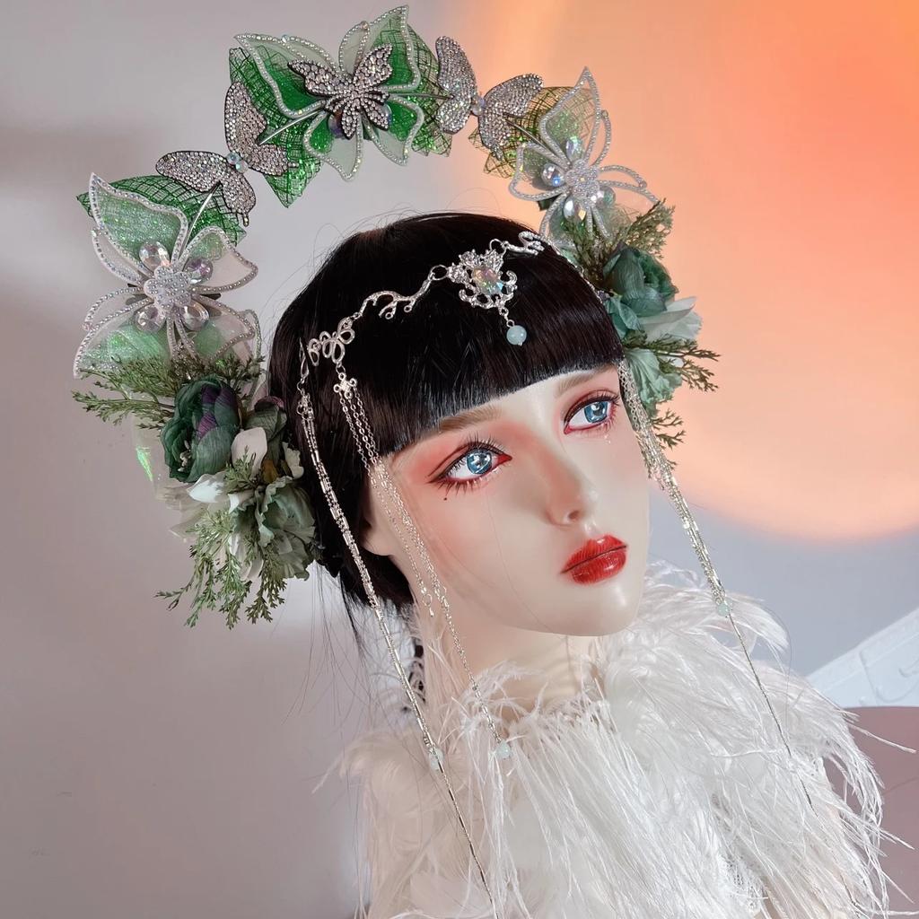 Lolita Fairy Butterfly Halo Crown Headpiece Bridal Wreaths Flowers Headband Women Girl Mermaid Princess Elf Cosplay Headdress