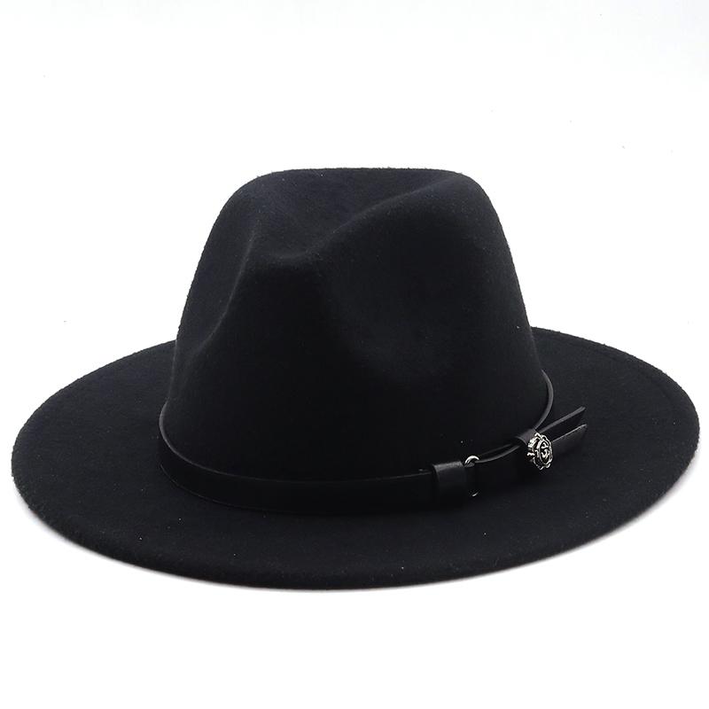 New Women Men Wool Fedora Hat With Leather Ribbon Gentleman Elegant Lady Winter Autumn Wide Brim Jazz Church Panama Sombrero Cap