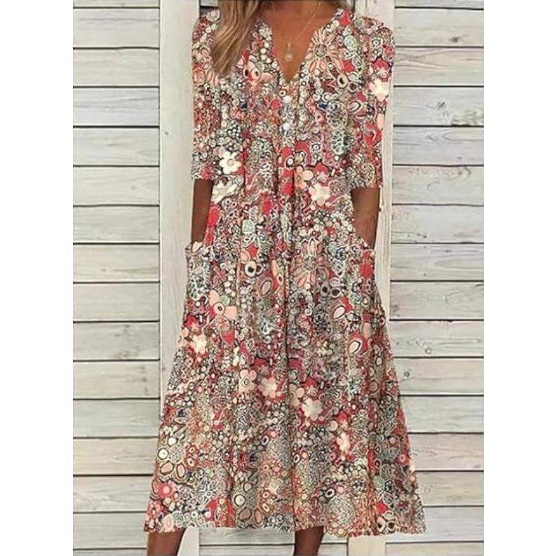 JPNTKY Women's Fashion Summer Spring Short Sleeve V-Neck Casual Dresses
