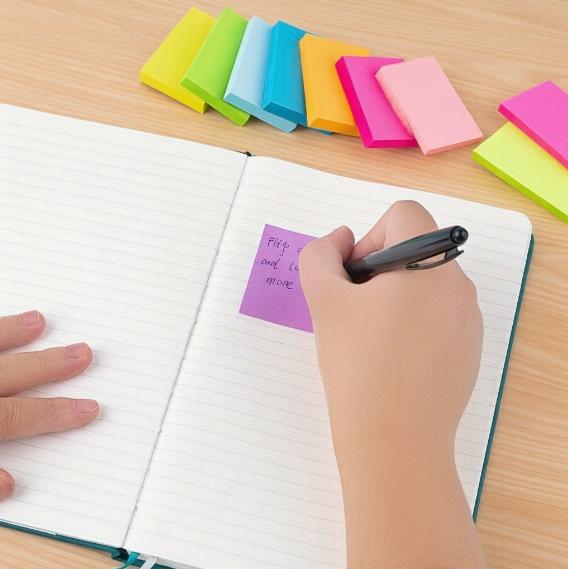 Fluorescent Sticky Notes 8x8cm 100 Sheets Bright Color Memo Pads for Study Office Book Marking