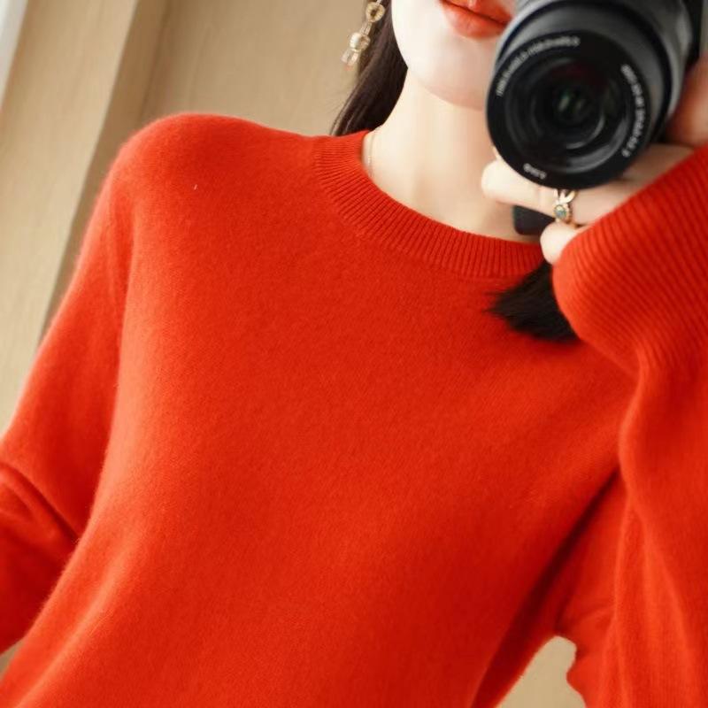 Women's Fashion Casual Solid Color Print Plus Size Autumn Winter Long Sleeve O-Neck Sweaters