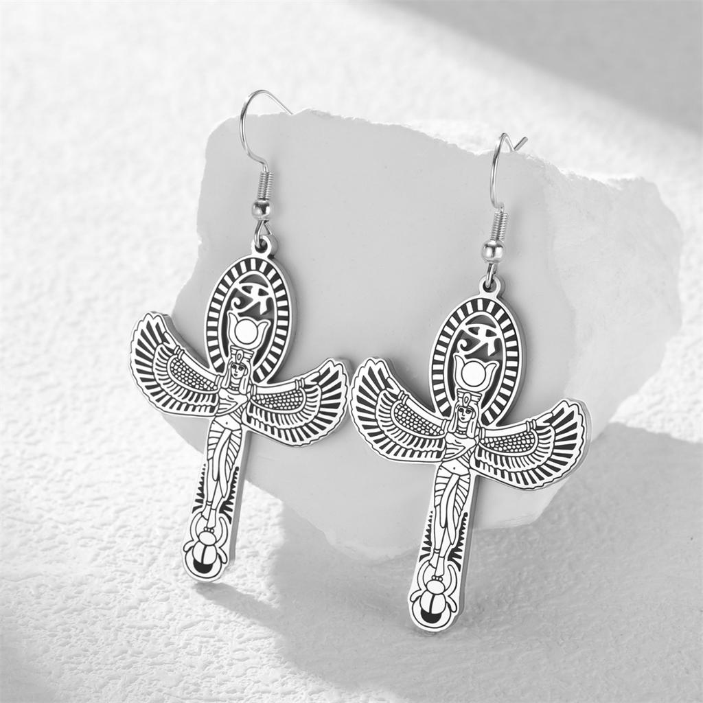 EUEAVAN Goddess Isis Wings Earrings Stainless Steel Ancient Egyptian Ankh Cross Eye of Horus Earrings for Women Jewelry Gift