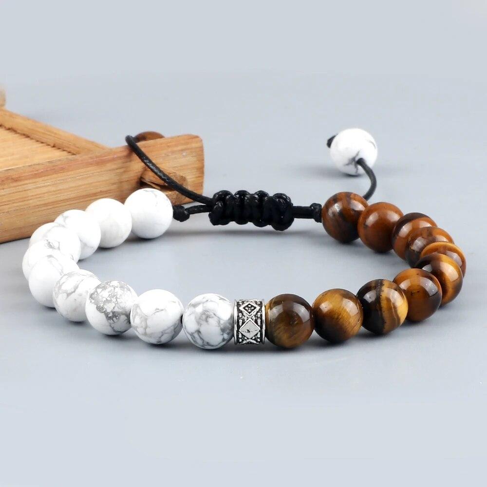 Trendy White Men Beads Bracelet Handmade Natural Tiger Eye Lava Stone Onyx Strand Adjustable Bracelets Women Yoga Energy Jewelry