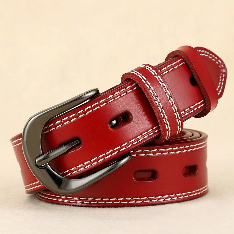 Hollow Leather Belt Women'S Casual Pure Cowhide Pin Buckle Belt Wide With Jeans Spring And Autumn