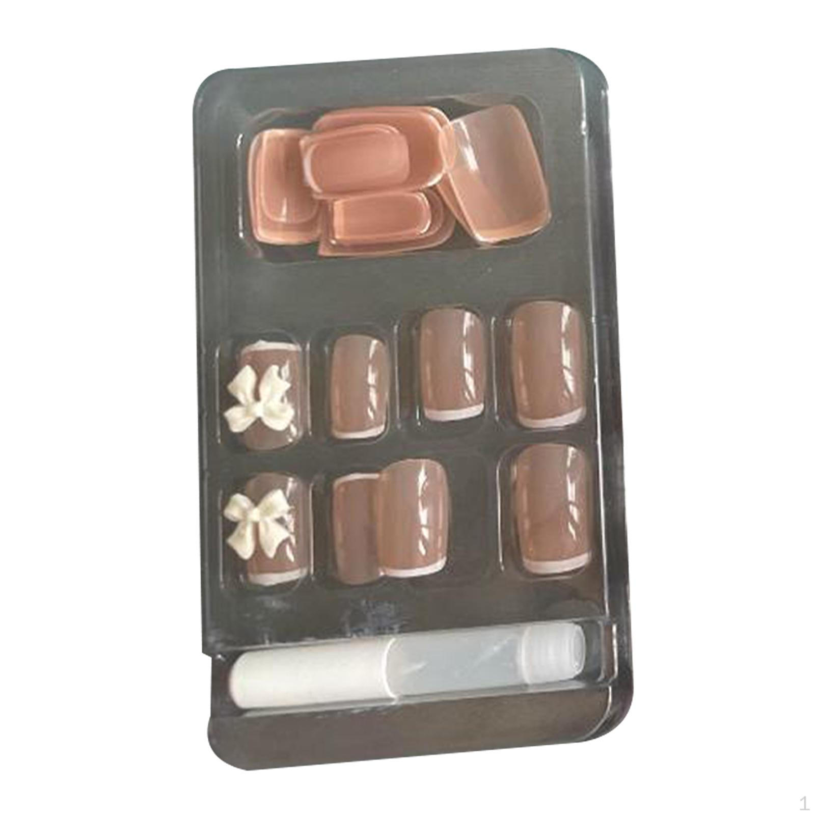 Press on Nails 24 Fake False Glue Set for Prom Birthday Girls Nude Color