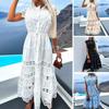 Women Evening Dress Solid Color Lace Sleeveless Embroidered Temperament Dress Double Layer Narrow Waist Dress Women Prom Dress Women Clothing